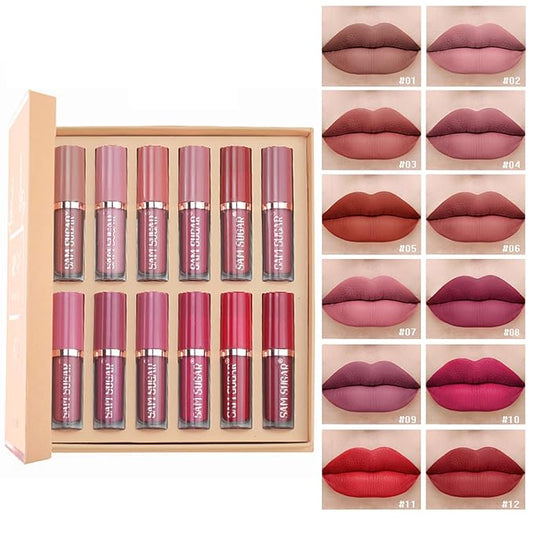 12 Colors Matte Liquid Lipstick Set, Shiny Smooth Soft Liquid Velvet Lipstick Set, Non-stick Cup, Not Fade, Waterproof, Long Lasting, Lip Gloss Set for Women Makeup Kit