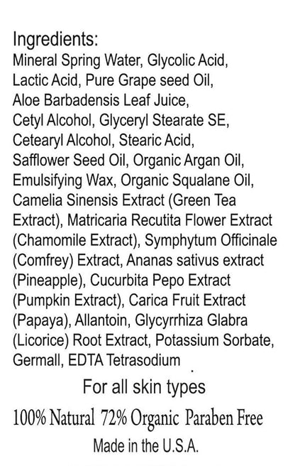 Skin Care Magic Lotion- 10% Glycolic 5% Lactic Acid Exfoliatingl Body Lotion w/Green Tea, Argan Oil, Papaya, Licorice.