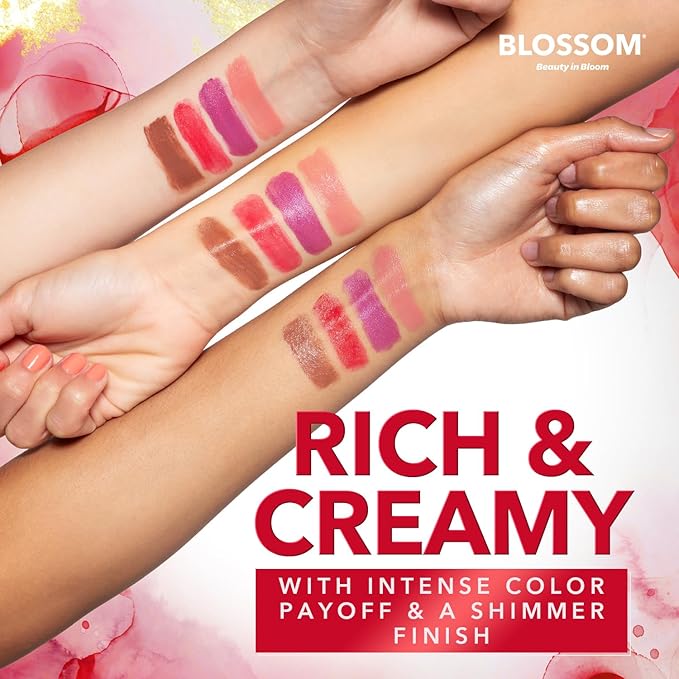 Blossom Marble Shimmer Lip Balm Moisturizing Lipstick with Shea Butter, Jojoba, Olive Oil, 0.12oz/3.5g, Luscious