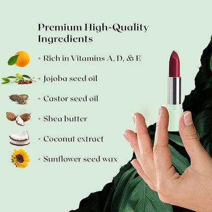 Vegan Lipstick (Rubby) - Sensational One-Stroke Long Lasting Lipstick from Natural Oils & Butters Full-Coverage Lip Color with Shea Butter & Coconut Extact - Premium Hydrating Lipsticks