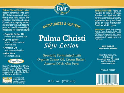 Baar Palma Christi Skin Lotion - Organic Castor Oil, Cocoa Butter, & Aloe Vera, 8 fl. oz.