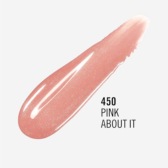 Rimmel London Stay Glossy, 450 Pink About It, Lip Gloss, Non-Sticky, Cruelty-Free, Color and Shine, Up To 6-Hour Wear, Precise Applicator, 0.18oz