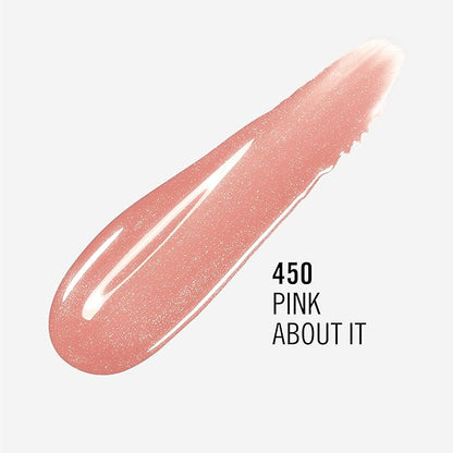 Rimmel London Stay Glossy, 450 Pink About It, Lip Gloss, Non-Sticky, Cruelty-Free, Color and Shine, Up To 6-Hour Wear, Precise Applicator, 0.18oz