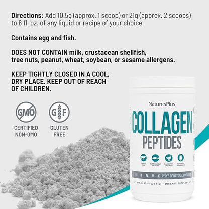 NaturesPlus Collagen Peptides - 0.65 lbs Powder - Hair, Skin, Nail & Joint Health, Immune System Support - Non-GMO, Gluten Free - 28 Servings