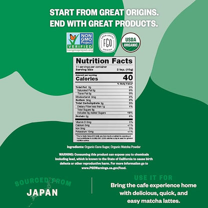 FGO Organic Matcha Latte Powder, 16 Ounce Bulk Resealable Bag, Japanese Matcha with Organic Cane Sugar, Lightly Sweetened, Packaging May Vary (Pack of 1)