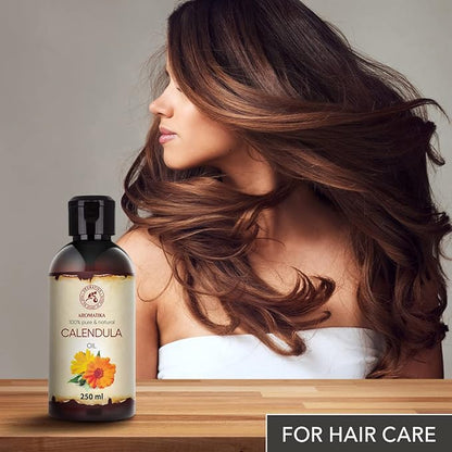 Calendula Oil 8.5 Fl Oz (250ml) - Calendula Officinalis Flower Extract – Infused - Almond Oil Base - 100% Pure & Natural - Marigold Oil – Benefits for Skin, Nails, Hair, Face, Body