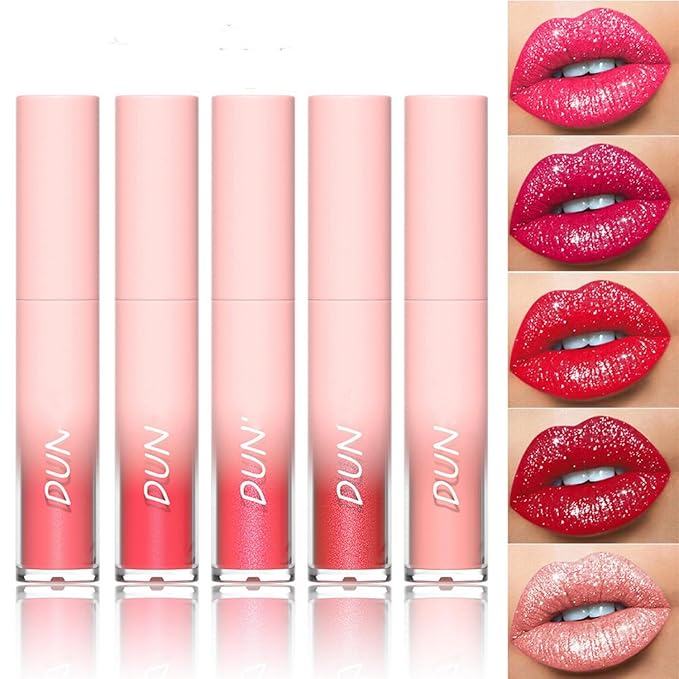 MAEPEOR Glitter Lipstick Set 5 Colors Non-Stick Cup Glitter