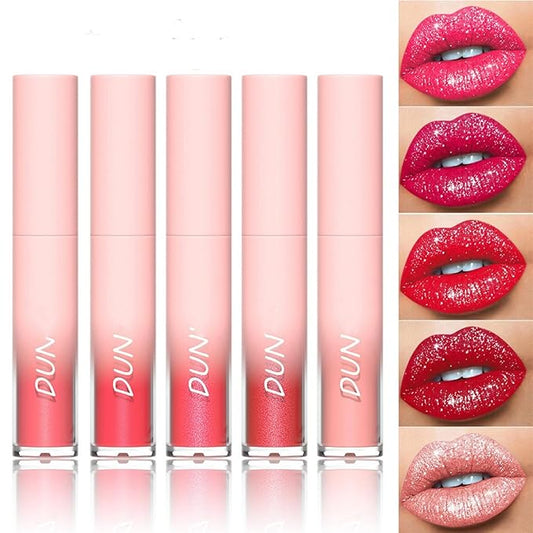 MAEPEOR Glitter Lipstick Set 5 Colors Non-Stick Cup Glitter