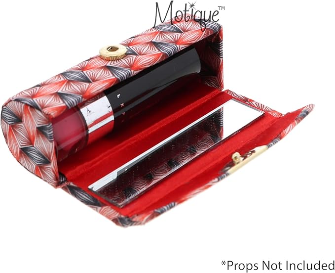 Motique Accessories Diamond Pattererned Fabric Lipstick Case with Mirror for Purse-Red