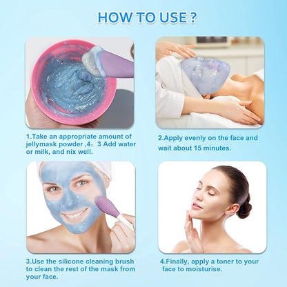 Jelly Mask Powder for Facials,Hyalorunic Acid Moisturizing Jelly Face Mask,Rose Petals Gel Jelly Face Mask,Face Masks with Double-ended Silicone Brush, 23 Fl Oz