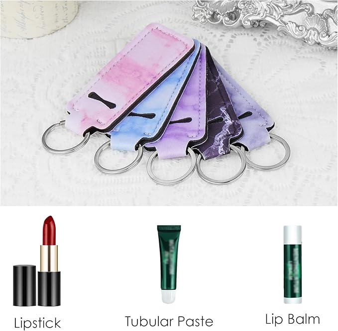 Marble Chapstick Holder Keychains Lipstick Sleeve Pouch Lip Gloss