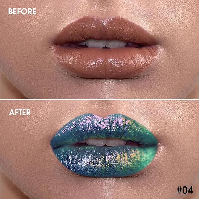 Chameleon Lip Gloss Liquid Blue Green Pimk,Shimmer Metallic Colourful Lipstick for Women Girls Lips Makeup Gift,Hydrating Waterproof and Long Lasting Lip Stain Shiny,Talc-Free .#4