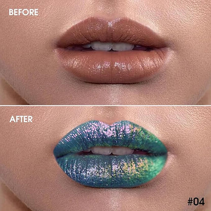 Chameleon Lip Gloss Liquid Blue Green Pimk,Shimmer Metallic Colourful Lipstick for Women Girls Lips Makeup Gift,Hydrating Waterproof and Long Lasting Lip Stain Shiny,Talc-Free .#4