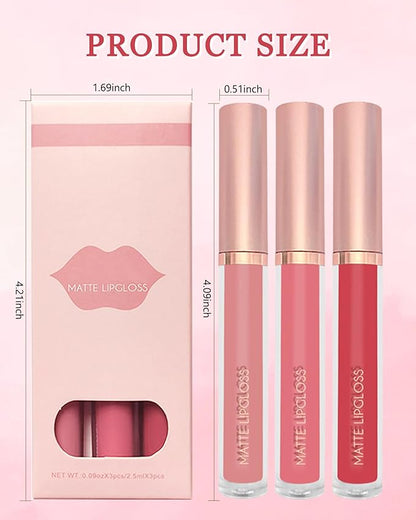 3Pcs Matte Liquid Lipstick Set, High Pigmented Lip High