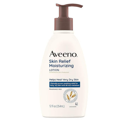 Aveeno Skin Relief Moisturizing Lotion for Very Dry, Itchy Skin with Soothing Triple Oat & Shea Butter Formula, Fragrance Free, 12 Fl. Oz