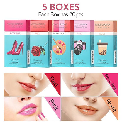 FLIPNEX 20Pcs Cotton Swab Tattoo Lipstick, Tattoo Lipstick Long