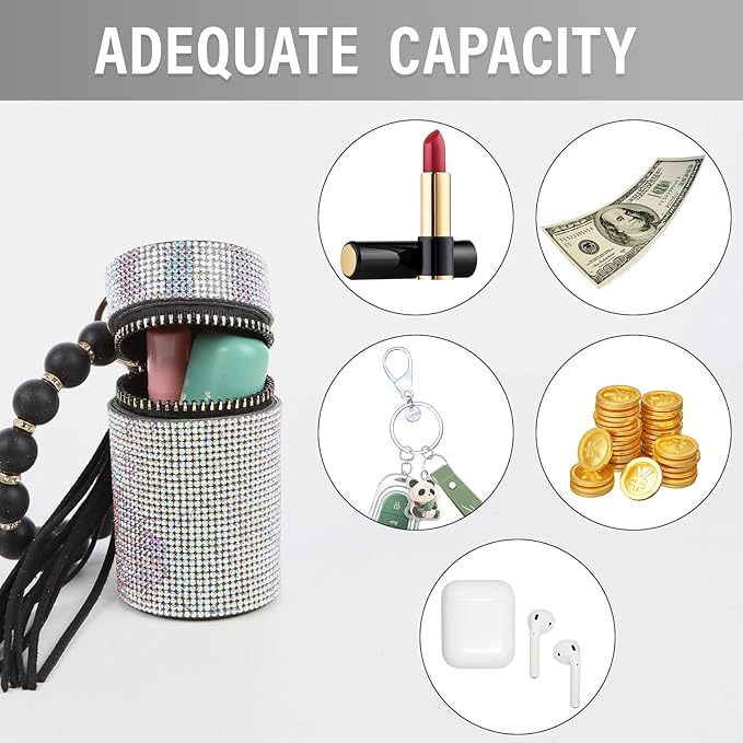 Lipstick Keychain, Leather Diamond Lip Gloss Holder, Stylish Gloss