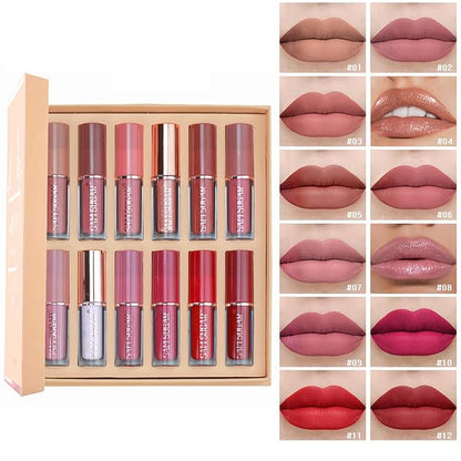 12 Colors Matte Liquid Lipstick Set, Shiny Smooth Soft Liquid Velvet Lipstick Set, Non-stick Cup, Not Fade, Waterproof, Long Lasting, Lip Gloss Set for Women Makeup Kit
