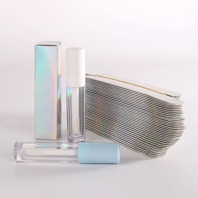 COSIDEA 50 PCS Empty Holographic siver Lip Gloss Boxes W25 xW25 xH117mm， Cosmetic Perfume Mascara Box Packaging ，small Kraft Paper Box Luxury Holder Wrapping