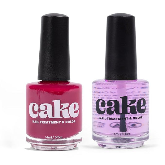 Nail Strengthener & Nail Polish Duo, Nail Repair for Damaged Nails, Nail Hardener & Growth, Non Toxic, Professional Applicator Brush, Keratin (Under the Affluence) CAKE Power Boost (1 fl oz)