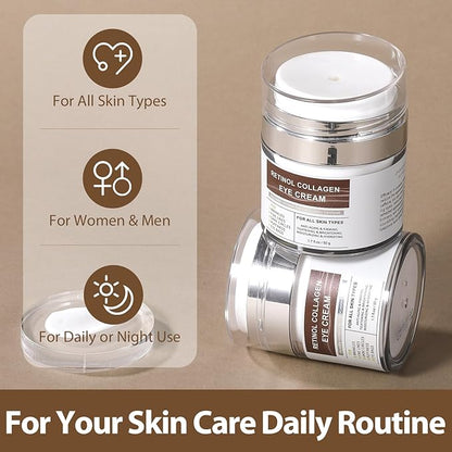 Eye Cream with Retinol Collagen for Wrinkles, Avocado for Hydrating, Caffeine and Vitamin C for Dark Circles and Puffiness, Moisturizer for Women, Nourishing Repair Anti Aging Cream