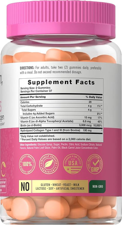 Carlyle Hair Skin and Nails Vitamins | 75 Gummies | with Biotin and Collagen | Gummy Supplement for Women | Strawberry Flavor | Non-GMO, Gluten Free