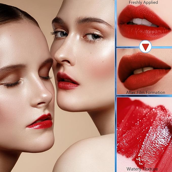 6 Colors Lip Tint Stain Set, Korean Lip Gloss Plumping Lip Tint Moisturizing Watery Mini Liquid Lipstick, Multi-use Lip and Cheek Tint, Long Lasting,Non-Stick Cup Lip Makeup