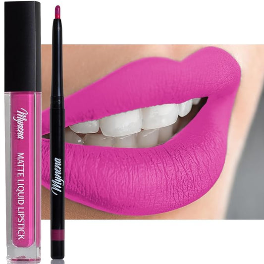 Mynena Hot Pink Matte Liquid Lipstick & Liner Lipstick