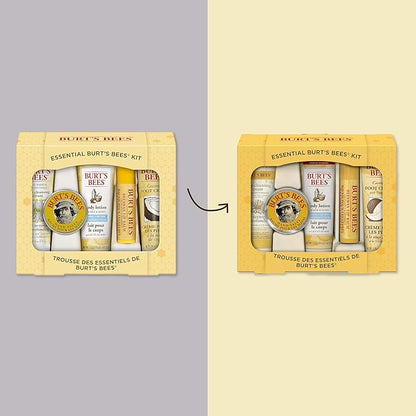 Burt's Bees Mothers Day Gifts Essential Beauty Set, 5 Travel Size - Deep Cleansing Cream, Hand Salve, Body Lotion, Foot Cream and Lip Balm, with 4 Flavored Lip Balms
