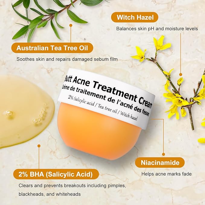 Butt Acne Clearing Treatment, Moisturizer Cream