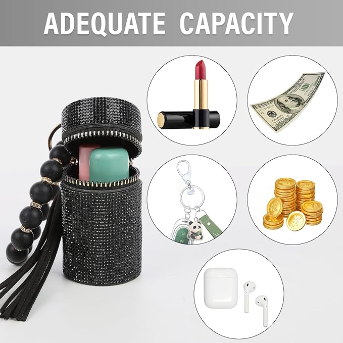 Lipstick Keychain, Leather Diamond Lip Gloss Holder, Stylish Gloss