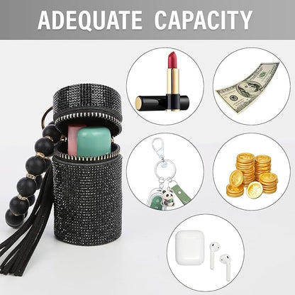 Lipstick Keychain, Leather Diamond Lip Gloss Holder, Stylish Gloss