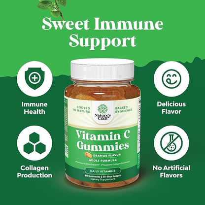 Natures Craft Bundle of Hair Skin and Nails Gummies for Women Extra Strength Biotin 90ct and Collagen Gummies and Chewable Vitamin C Gummies for Adults - Halal Vitamin C Immune Support Gummies