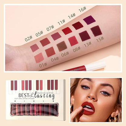 12PCS Matte Liquid Lipstick Set Non-Stick Cup and Not Fade Pigmented Lipstick Long-Lasting Waterproof Velvet Lipgloss Kit Makeup Gift for Girls and Women (Set 01)
