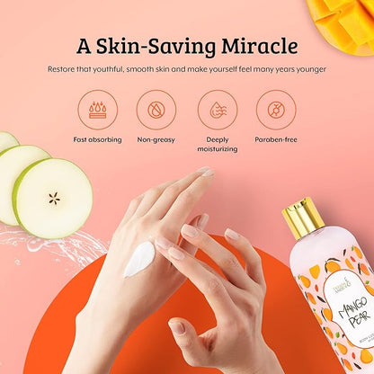 Home Spa Gift 10oz Deep Moisturizing Fragrance Body Lotion & 8 oz. Fine Fragrance Body Mist Set Luxury Self-Care Combo for Women and Girls (Mango Pear) Mother’s Day Gift for Mom