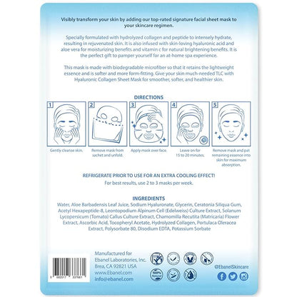 Ebanel 15 Pack Collagen Peptide Hydrating Face Masks, Instant Brightening Firming Anti Aging Face Sheet Masks, Moisturizing Spa Facial Mask Skincare with Hyaluronic Acid, Vitamin C, Chamomile, Aloe