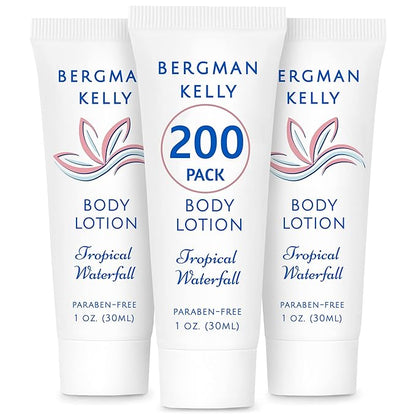 BERGMAN KELLY - Travel Size Lotion - 1 fl oz, 200 PK, Tropical Waterfall - Delight Your Guests w/Invigorating & Refreshing Body Lotion - Quality Mini & Small Size Guest Hotel Toiletries in Bulk