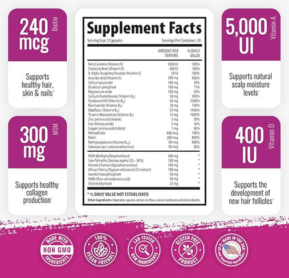 Hair, Skin and Nails Vitamin Supplement with Biotin, Each Bottle Contains 26 Essential Vitamins, 3 Bottle Pack, Growth Formula for Men and Women