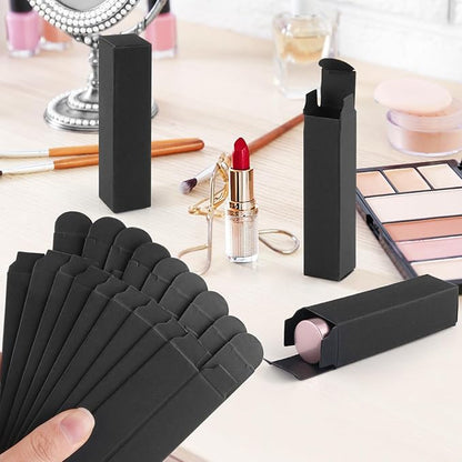 Cositina 100 Pack 0.78 * 0.78 * 3.34 inch Kraft Paper Lipstick Box Rectangle Lip Balm Kraft Boxes Essence Oil Bottle Packaging Organzier for Makeup Sample Tube Storage DIY Gifts - Black