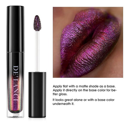Chameleon Lipstick Blue Green Color,Shimmer Metallic Colourful Lip Gloss for Women Girls Lips Makeup Gift,Hydrating Waterproof and Long Lasting Lip Stick Shiny,Talc-Free，#1