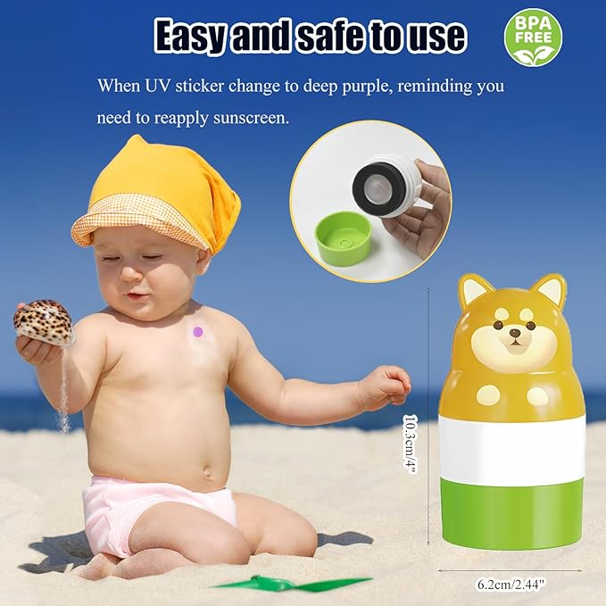 Sunscreen Applicator Kit, Sunscreen Roller Applicator with 3 Sheets UV Detection Stickers for Sunscreen, Beach Essentials for Family, Travel, Camping