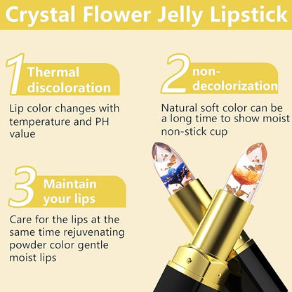 Jeffbaubl YANQINA 2Pcs Flower Jelly Lipstick,Temperature Color Changing Changing