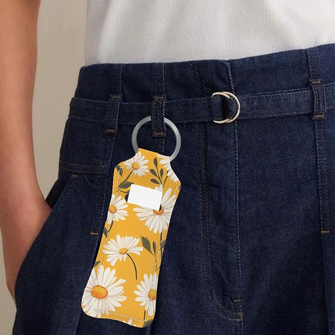 Cute Daisy Design Chapstick Holder Keychain, Portable Lip Design