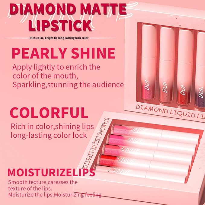 MAEPEOR Glitter Lipstick Set 5 Colors Non-Stick Cup Glitter