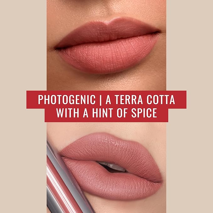 Runway Rogue Velvet Glam Liquid Lipstick, Almost-Matte Terra Cotta Lipstick with a Hint of Spice, ‘Photogenic’
