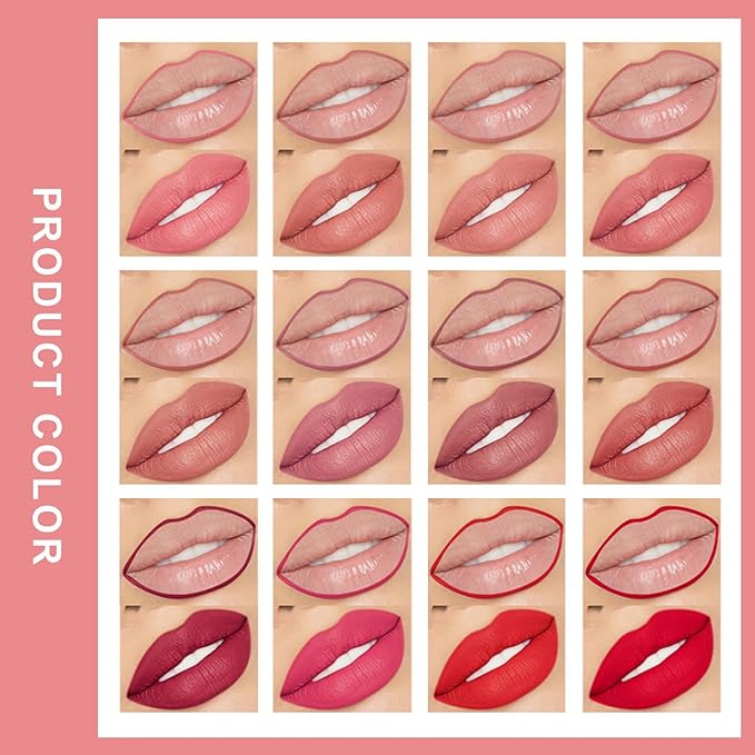 12Pcs Matte Lip Liner Set,Nude Matte Lip Liner Longwear
