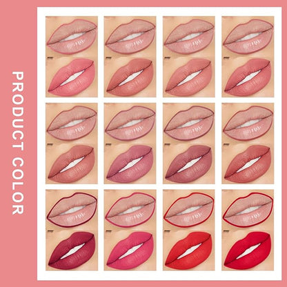 12Pcs Matte Lip Liner Set,Nude Matte Lip Liner Longwear