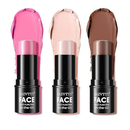 3Pcs Cream Contour Stick Makeup Kit,Shades with Highlighter 02# 04#)