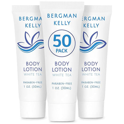 BERGMAN KELLY - Travel Size Lotion - 1 fl oz, 50 PK, White Tea - Delight Your Guests with Invigorating and Refreshing Body Lotion - Quality Mini and Small Size Guest Hotel Toiletries in Bulk