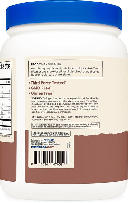 Nutricost Grass-Fed Collagen Powder 1LB (454 G) (Chocolate) - Grass Fed Bovine Collagen Hydrolysate - Collagen Peptides